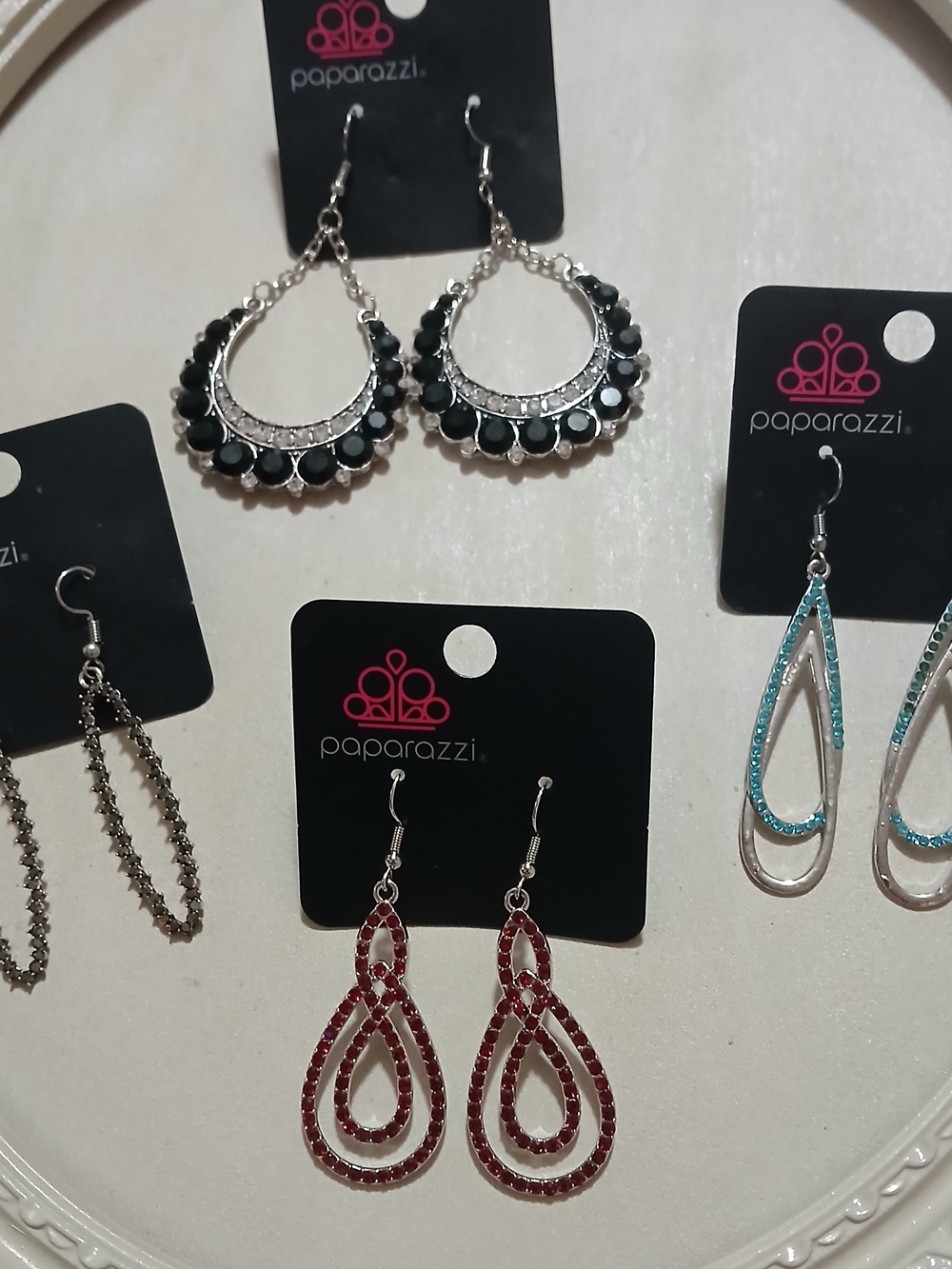 Lot of 4 Paparazzi Earrings - Rhinestone Dangle & Silver Chain - NWT